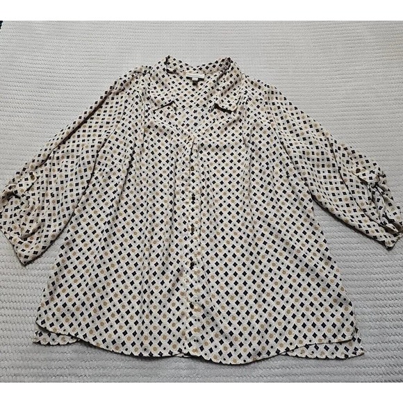 Dress Barn Shirt Womens 2X Geometric Print Button Up Vneck Dress Casual - Picture 1 of 7